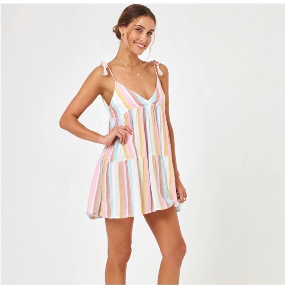 NWOT L*Space Isabella Metallic Almalfi Coast Striped Babydoll Dress Coverup M - Picture 13 of 13